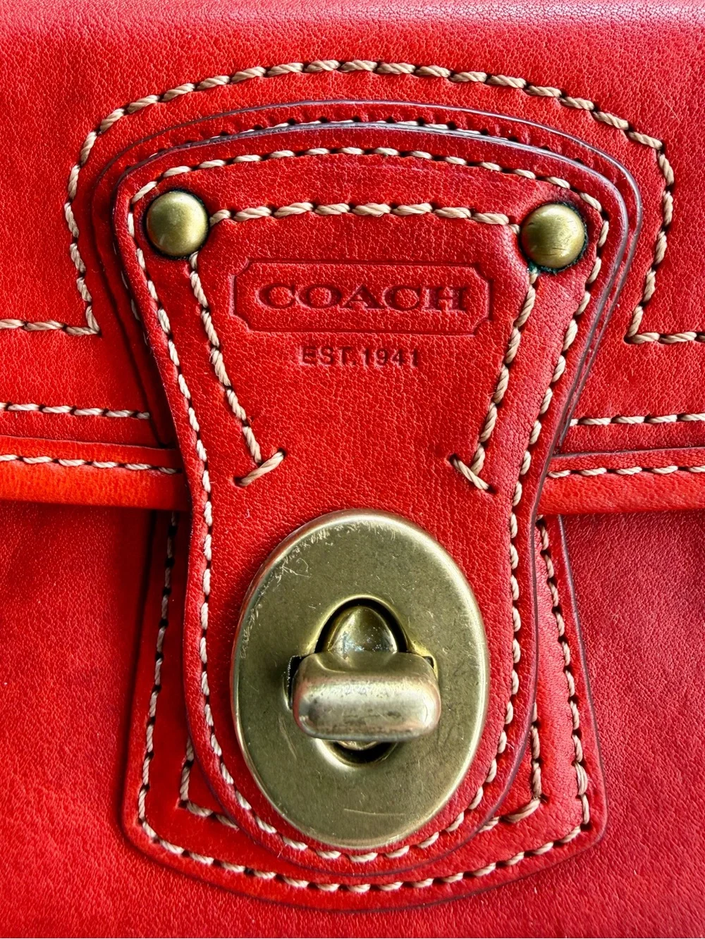 Coach Legacy Red Leather Turnlock Wristlet - Picture 3 of 8